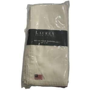 Vtg Lauren Ralph Lauren Set of Four Napkins Beige 19"x19" Cotton Flag Accent NEW